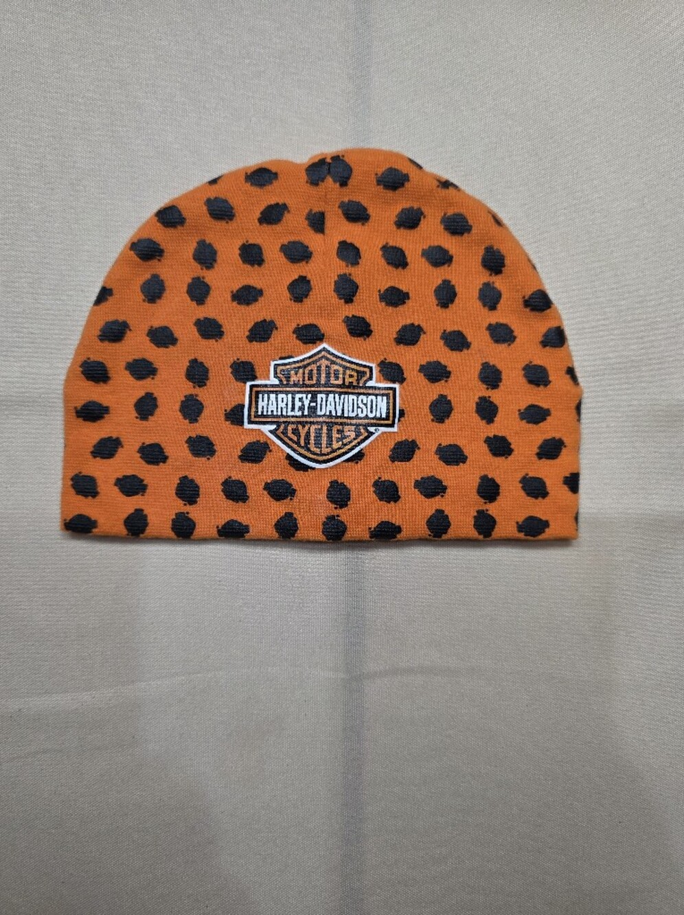 Harley Davidson Baby Beanie Hat Orange Black Polka Dot 0-6M